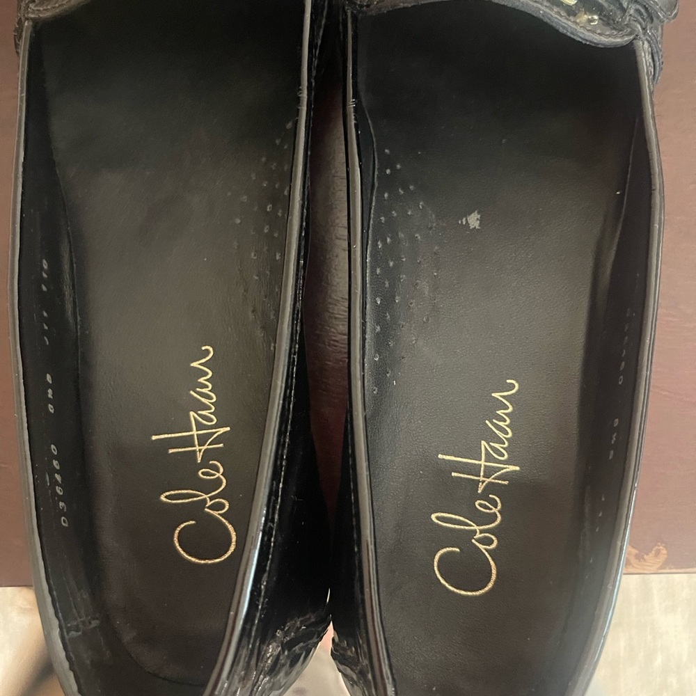 COLE HAAN BLACK PATENT LEATHER BUCKLE LOAFERS SIZE 8.5 - Picture 7 of 9